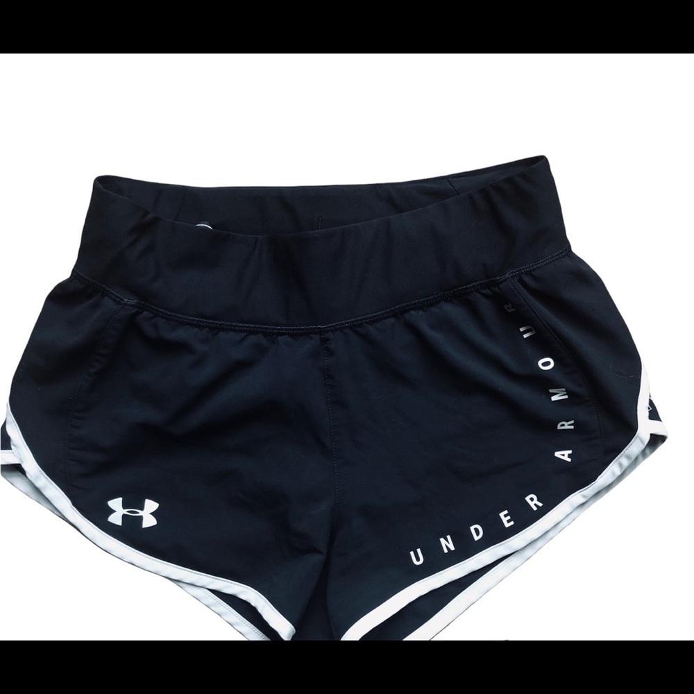 Under Armour Black Fitted Logo Lined Running Track Shorts Panty Attached Sz. XS